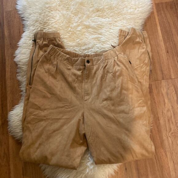 Tannery West Tan Vintage Jogger Style Buttery Leather Pants Sz 32 Elastic Lined - Picture 1 of 12